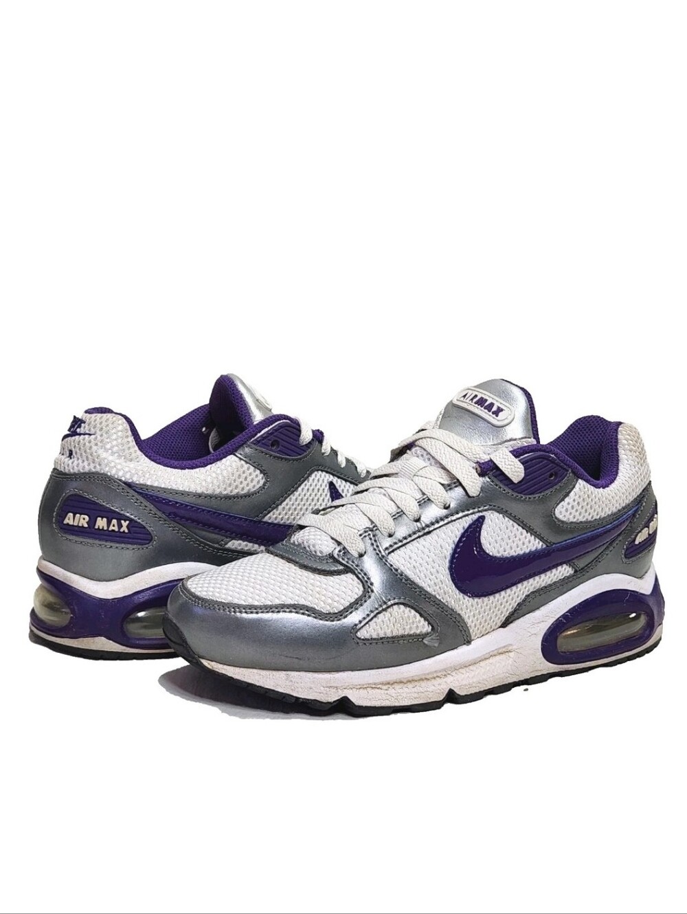 NIKE Air Max 90 Running Training Shoes Sz 8 White/Silver/Purple 408646-150